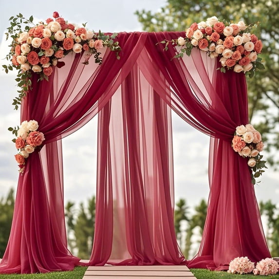 Mictong Wedding Arch Drapes Set, size 236.23 * 63 inches, wedding arch background curtain, suitable for wedding arch decoration, wedding ceremony decoration, 3 pieces, wine red