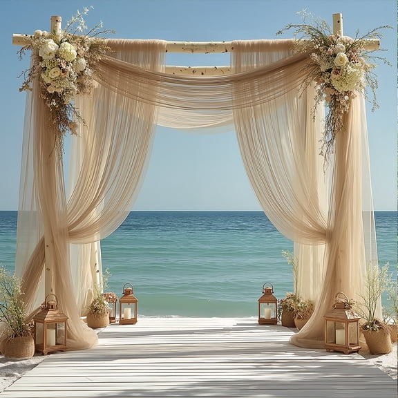 Mictong Wedding Arch Drapes Set, size 236.23 * 63 inches, wedding arch background curtain, suitable for wedding arch decoration, wedding ceremony decoration, 3 pieces, dark champagne