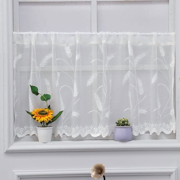 Mictong White Lace Curtain -1 Piece 70.87 * 23.62 Inches, Pole Pocket Cabinet Dust Curtain, Exquisite Rural Style Kitchen Decoration Small Curtain