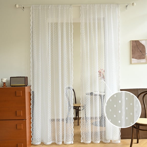 Mictong White Retro Lace Curtain 1 Piece 53.15X90.55 Inches, Pole Pocket, Living Room And Bedroom Decoration Chiffon Curtain