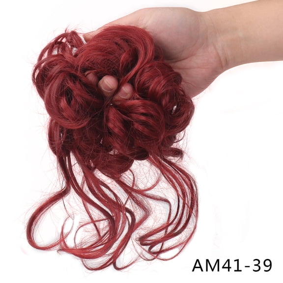 Mictong Wine Red Long Hair Tie Wig Loop 1 Piece, 7.87 Inch Curly And Messy Hair Tie, Elastic Headband Hair Patches, Suitable For Short Hair, Quick Wear In Daily Life