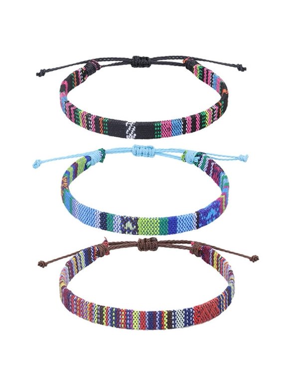 adjustable Bohemian style surfer ankle chain with fine rope, suitable for both men and women, handmade beach ankle chain, holiday accessory, mixed colors, 3 pieces