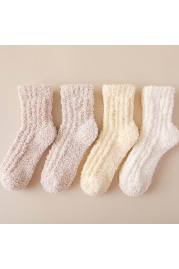 ankle socks, suitable for sizes 6-12, warm winter socks for couples, soft and comfortable short socks, unisex, suitable for daily wear and cold weather, 4 pairs, beige series