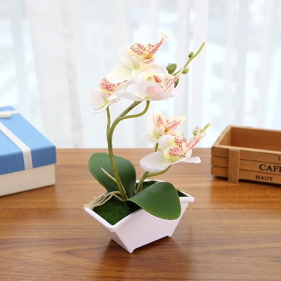 Mictong artificial orchid fake potted plants, 8.67 inch small fake plants, realistic orchid decoration, high-quality indoor fake potted plants, suitable for home decoration, 1 piece, white