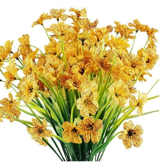 Mictong artificial outdoor UV resistant artificial flowers, artificial violet artificial flowers, non fading simulated plastic plants, garden home farmhouse decoration, yellow, 6 pieces
