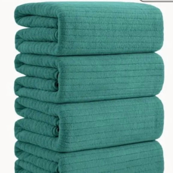 Mictong bath towel set, striped soft absorbent bath towel set, regular size 27.56 * 55.12 inches and oversized size 35.44 * 63 inches, suitable for family hotel beach use, 4 pieces, green