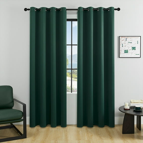 Mictong blackout curtains, 51.97 * 83.86 inches curtains with metal ring at the top, solid color blackout curtains suitable for bedroom and living room home decoration, Dark green, 2 pieces