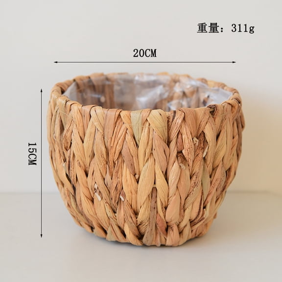 Mictong brown grass woven basket, 7.88 * 5.91 inch storage basket, decorative basket, waterproof lined plant basket, suitable for living room, balcony, home decoration, 1 piece