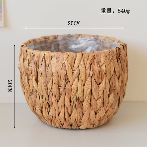 Mictong brown grass woven basket, 9.85 * 7.88 inch storage basket, decorative basket, waterproof lined plant basket, suitable for living room, balcony, home decoration, 1 piece
