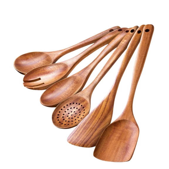 Mictong brown wooden kitchenware set, entry-level set for apartment and home kitchens, essential kitchen set for families, suitable for daily cooking and kitchen preparation, 6-piece set