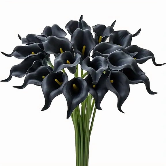 Mictong calla lily artificial flower set, 13.8 inch realistic touch fake flower, suitable for vase decoration, home decoration or wedding decoration, 6 pieces, black