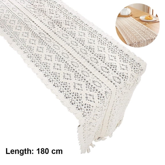 Mictong cotton crochet lace rectangular table flag dressing table scarf small cushion cloth, beige, 1 piece