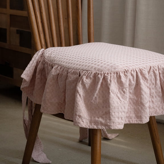 Mictong cotton minimalist seat cushion fabric soft chair cushion lotus leaf edge chair cushion with straps, suitable for kitchen and office dinner chairs, Pink, 1 piece