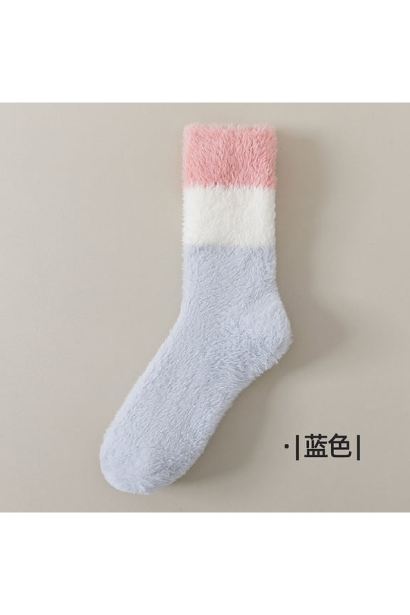couple mid calf socks, fashionable striped warm socks, one size, suitable for sizes 6-12, plush mid calf socks, home sleep socks, suitable for daily wear at home, 3 pairs, blue