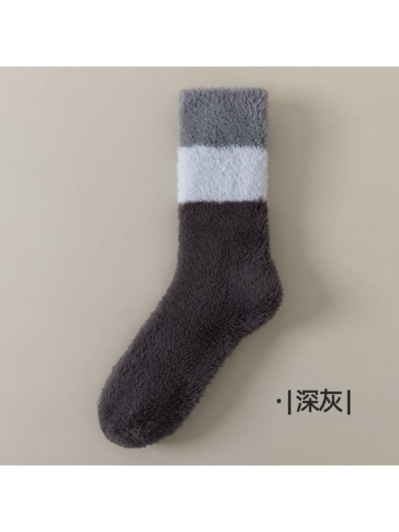 couple mid calf socks, fashionable striped warm socks, one size, suitable for sizes 6-12, plush mid calf socks, home sleep socks, suitable for daily wear at home, 3 pairs, grey
