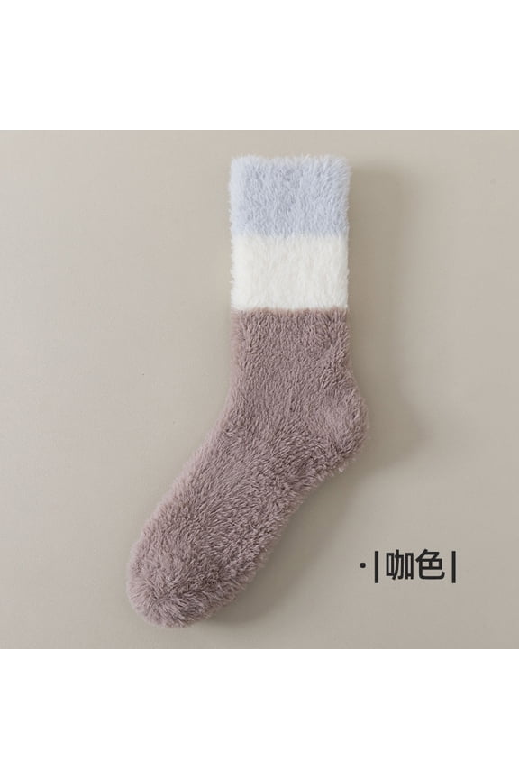 couple mid calf socks, fashionable striped warm socks, one size, suitable for sizes 6-12, plush mid calf socks, home sleep socks, suitable for daily wear at home, 3 pairs, brown