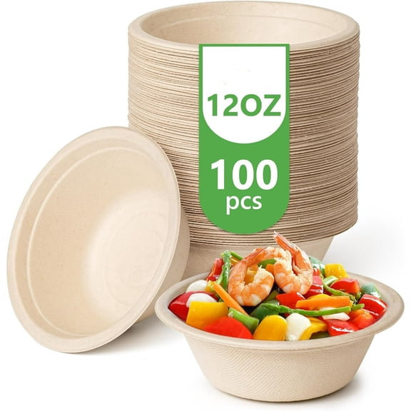 Mictong disposable paper bowl, heavy-duty paper bowl loose, suitable for hot and cold foods, salads, desserts, milk, grains, 100 pieces