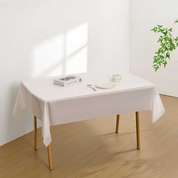 Mictong disposable rectangular tablecloth, 53.94 * 107.88 inch plastic tablecloth, party solid color tablecloth, suitable for heavy party events and holiday parties, white, 10 pieces