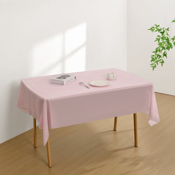 Mictong disposable rectangular tablecloth, 53.94 * 107.88 inch plastic tablecloth, party solid color tablecloth, suitable for heavy party events and holiday parties, Light pink, 10 pieces