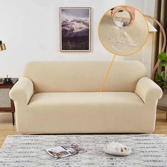 Mictong elastic sofa cover, 72.84-90.56 inch three person sofa cover, waterproof sofa cover, washable sofa cover, polyester sofa cover, elastic sofa protective cover, 1 piece, beige