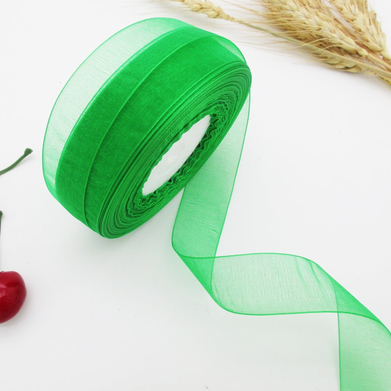Green Rounded Ribbon Mictong elegant green ribbon, 0.99 inch * 49.21 yard nylon Christmas ...