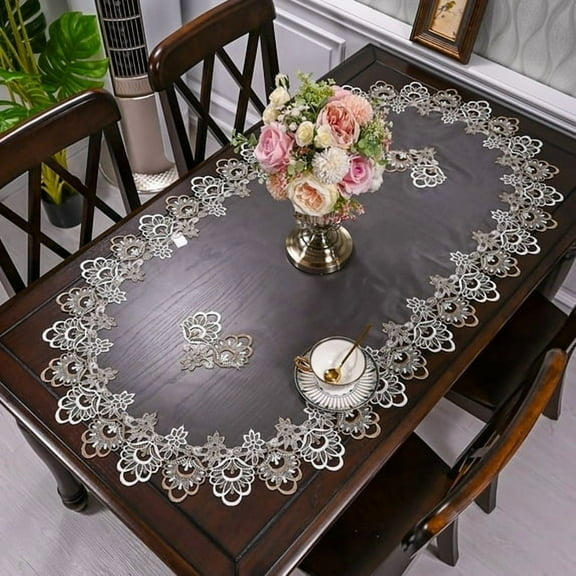 Mictong embroidered lace tablecloth, oval tablecloth, dining table center decorative tablecloth, bedside table/dressing table tablecloth, 43.31 * 19.69 inches, style B, 1 piece