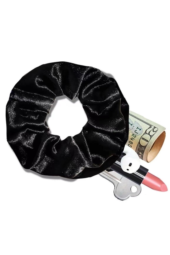 fashionable fabric headband with hidden zipper pocket storage, ponytail fixed headband, black, 1 piece