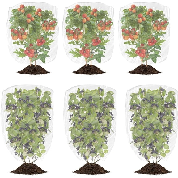 Mictong fruit tree net with drawstring, used to protect shrubs, garden pest barriers, covering bags for plants, fruits and vegetables, white, 6 pieces