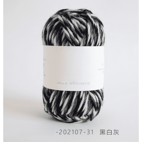 Mictong hand woven wool yarn, 50g fine spun wool yarn, high-quality wool yarn for crochet, suitable for handicrafts, DIY projects, and creative crafts, 1 piece, Black, white and grey