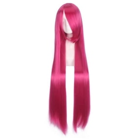 Mictong high-quality long straight wig, 39.4-inch high-temperature synthetic wig, natural straight wig, one-piece wig suitable for makeup parties, festivals, parties, Dark Pink, 1 piece