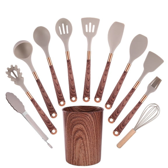 Mictong kitchenware set, silicone kitchenware set, household kitchenware set, apartment kitchen entry-level set, daily cooking essential kitchenware set, 12-piece set, Black