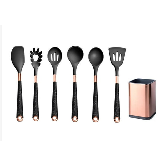 Mictong kitchenware set, silicone kitchenware set, household kitchenware set, apartment kitchen entry-level set, daily cooking essential kitchenware set, 7-piece set, Black