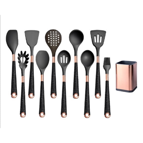 Mictong kitchenware set, silicone kitchenware set, household kitchenware set, apartment kitchen entry-level set, daily cooking essential kitchenware set, 11-piece set, Black