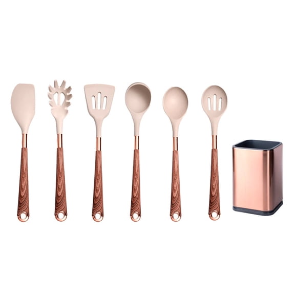 Mictong kitchenware set, silicone kitchenware set, household kitchenware set, apartment kitchen entry-level set, daily cooking essential kitchenware set, 7-piece set, beige