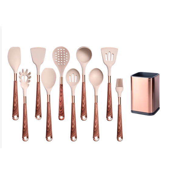 Mictong kitchenware set, silicone kitchenware set, household kitchenware set, apartment kitchen entry-level set, daily cooking essential kitchenware set, 11-piece set, beige