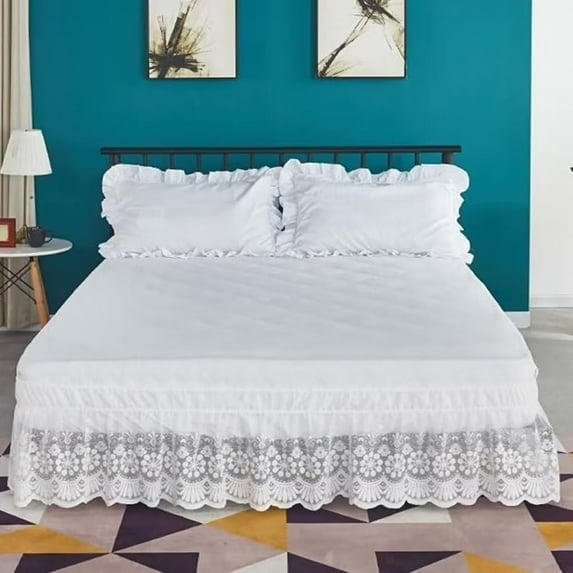 Mictong lace edge elastic bed skirt, easy to cover dust-proof bed skirt, non slip bed cover, skirt style lace thickened all season universal bed cover, 78 * 39 inches, white, 1 piece