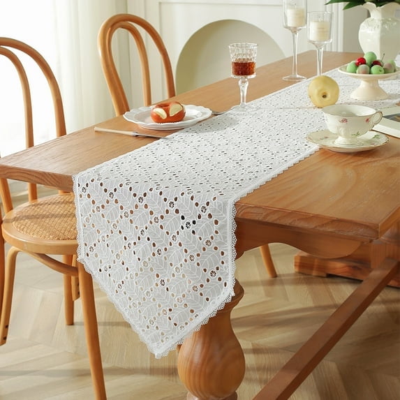 Mictong lace table flag, high-end retro hollowed out long table flag, retro hollowed out tea table center decoration, wedding party decoration, white, style B, 1 piece