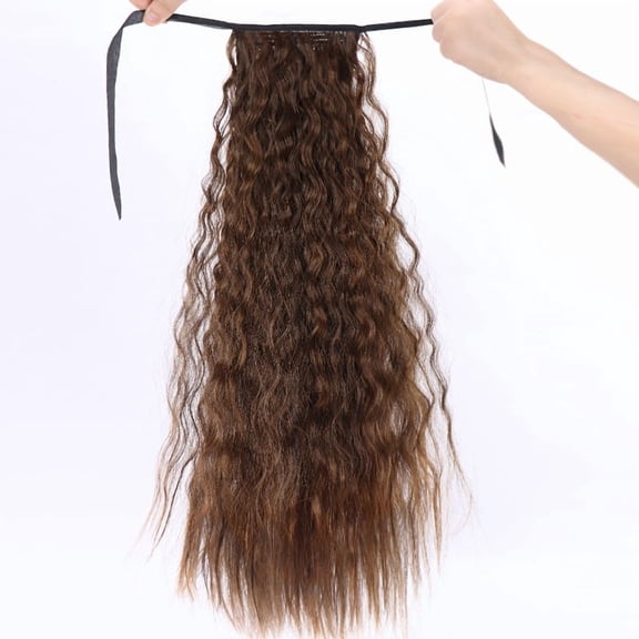 Mictong lifelike synthetic fake ponytail, 17.78 inch lifelike extended ponytail, women's wavy rolled fake ponytail extension hair piece, suitable for daily and party use, 1 piece, Light brown