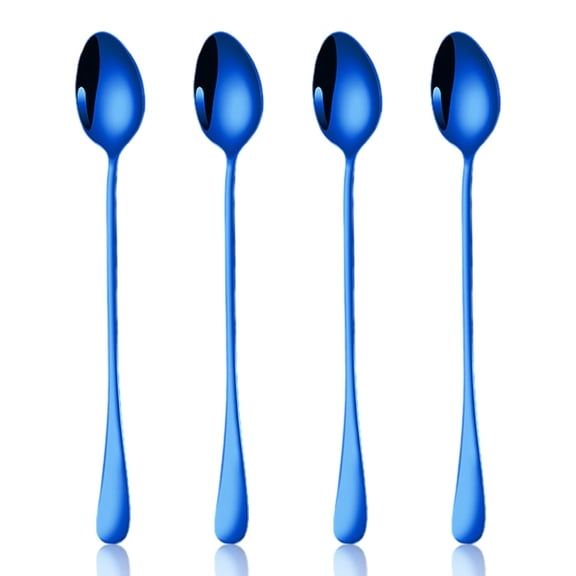 Mictong long handled iced tea spoon, cocktail mixing spoon, stainless steel coffee spoon, suitable for dessert spoons in home kitchens and restaurants, blue, 4 pieces