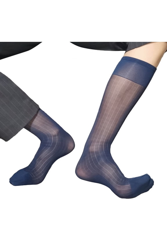 men's silk socks, thin formal socks, transparent business socks, soft nylon knee high formal socks, calf length formal socks, medium length stockings, 1 pieceblue