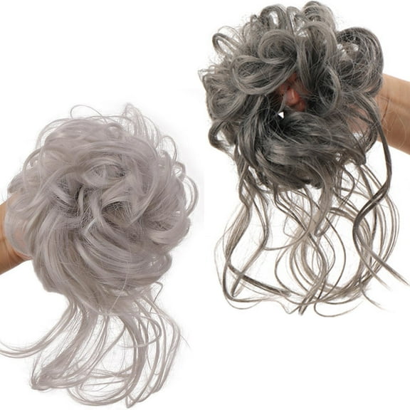 Mictong messy bun hair patches with hair loops, messy bun extensions, suitable for women, creating a relaxed style, dark gray light gray, 2 pieces