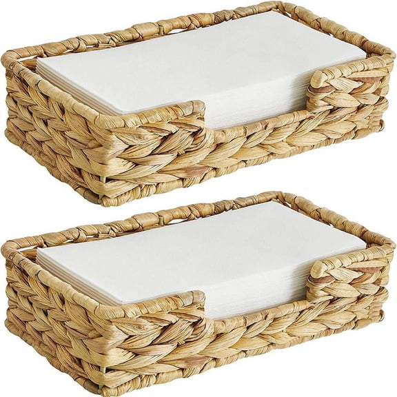 Mictong seaweed woven rattan wicker handkerchief basket, rectangular napkin holder and towel rack tray for kitchen and bathroom, suitable for home decoration, dining room, brown, 2 pieces