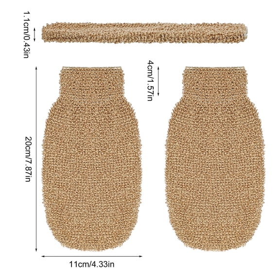 Mictong shower gloves made of natural fiber and environmentally friendly exfoliating tool, suitable for men and women, beige, brown, 2 pieces