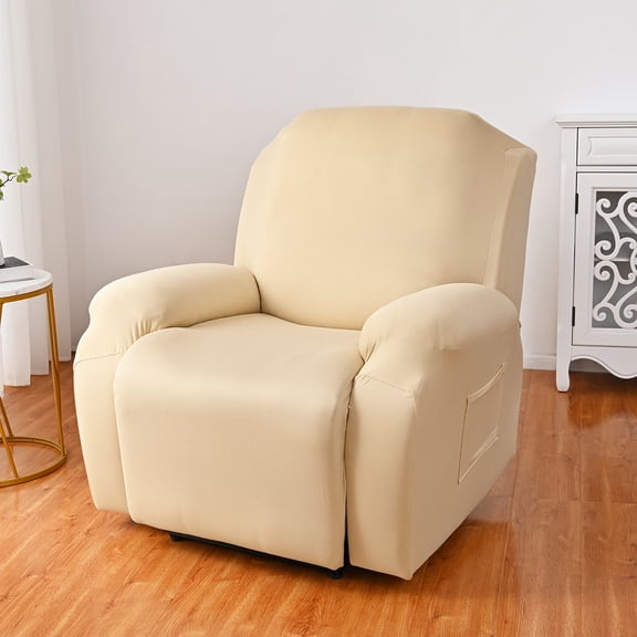 Mictong single sofa cover, solid color thick sofa cover, washable sofa cover, soft polyester sofa cover, elastic all inclusive sofa cover, massage chair sofa cover, 1 piece, beige