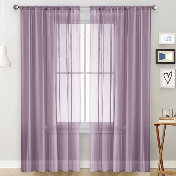 Mictong solid color chiffon curtains, 52x84 inch chiffon curtains, semi transparent chiffon pole bag curtains, chiffon curtains suitable for bedrooms and living rooms, 2 pieces, purple