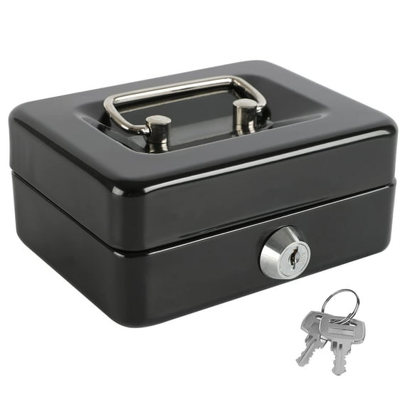 Mictong steel mini storage box, safe with key lock, cash box piggy bank, Black, 1 piece
