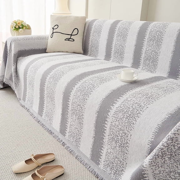 Mictong striped couch cover, Bohemian style couch cover, universal decorative couch cover, soft single couch blanket cover, suitable for single couch, 70.87 * 70.87 inches, 1 piece, grey