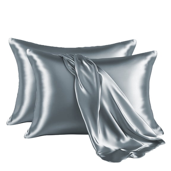 Mictong synthetic silk pillowcase, 26 * 20 inch satin pillowcase, solid color standard pillowcase, silky soft suitable for bedrooms, hotels, apartments, 2-piece set, size S, Dark grey