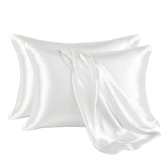 Mictong synthetic silk pillowcase, 36 * 20 inch satin pillowcase, solid color oversized pillowcase, silky soft suitable for bedrooms, hotels, apartments, 2-piece set, KING size, white