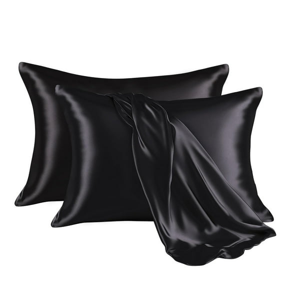 Mictong synthetic silk pillowcase, 36 * 20 inch satin pillowcase, solid color oversized pillowcase, silky soft suitable for bedrooms, hotels, apartments, 2-piece set, KING size, black